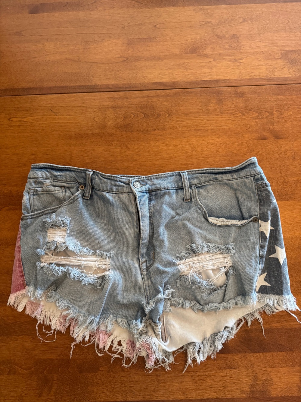 Mossimo Supply Co. Light Blue Denim Shorts with Red and White Flag Detail